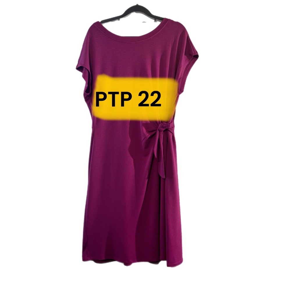 Lacey Chabert Purple Ruched Tie Front Midi Dress - Picture 7 of 8